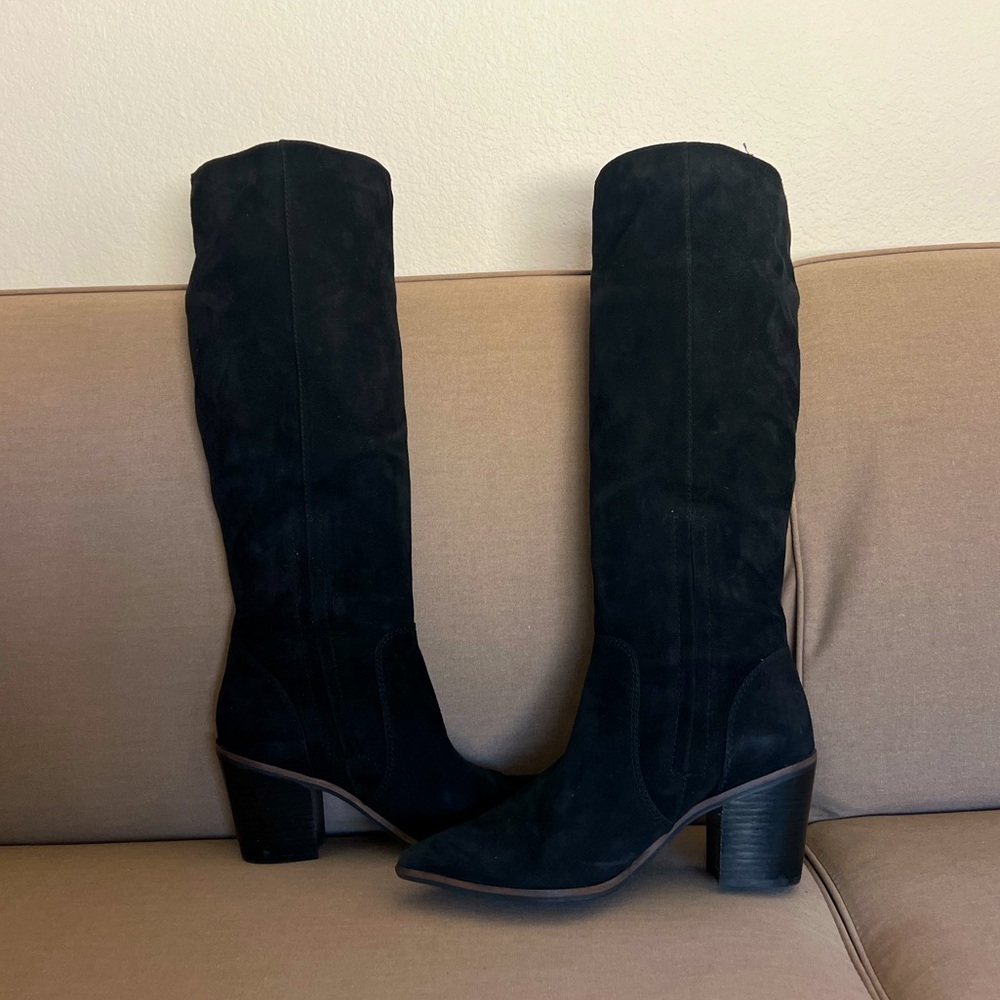 Cole Haan Willa Seude Black Knee High Boots Thick Calves